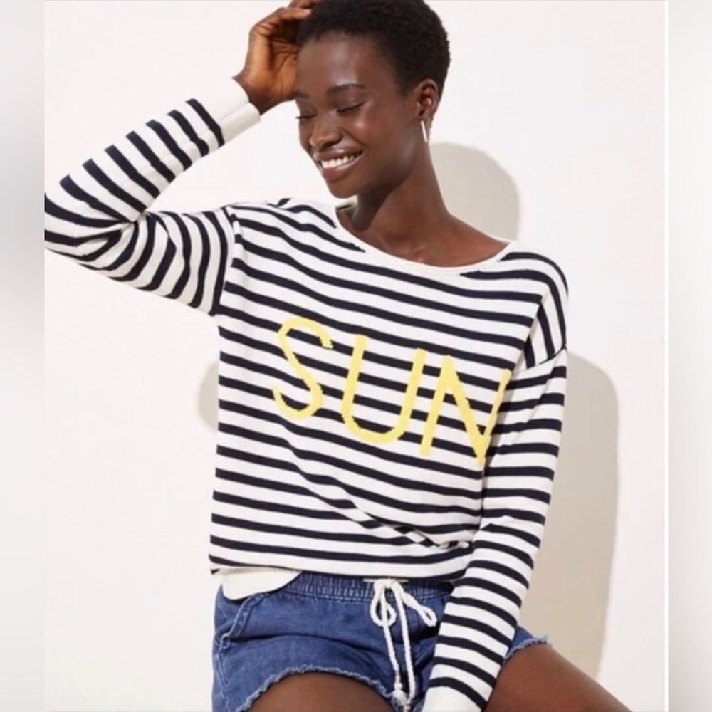 Loft, SUN knit, navy and white stripped sweater.